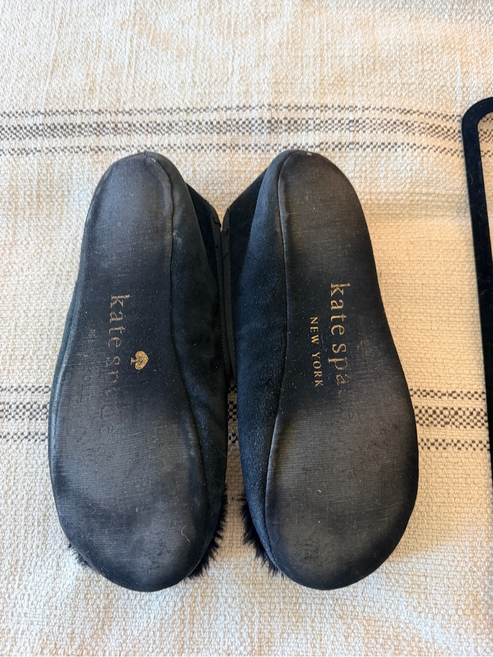 Kate Spade, Black Fuzzy Cat Face Slippers with Gold Accents, Black/Gold, 9 - Picture 3 of 13